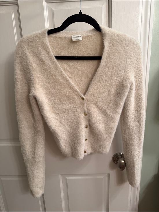 Abercrombie & Fitch Sweaters - Women's Cream Fuzzy V-Neck Button Cardigan - Abercrombie